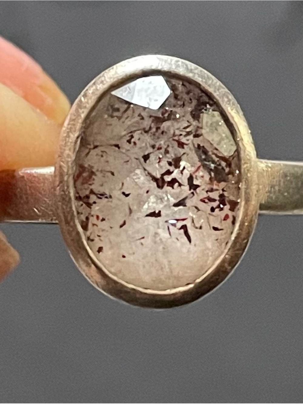 Vintage Sterling Silver .925 Rose Cut  Quartz Ring with red inclusions
